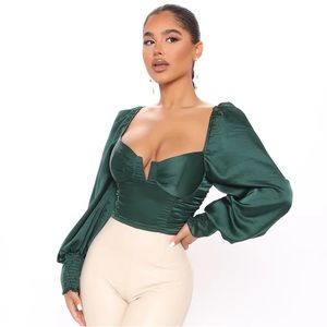 Emerald satin cropped top